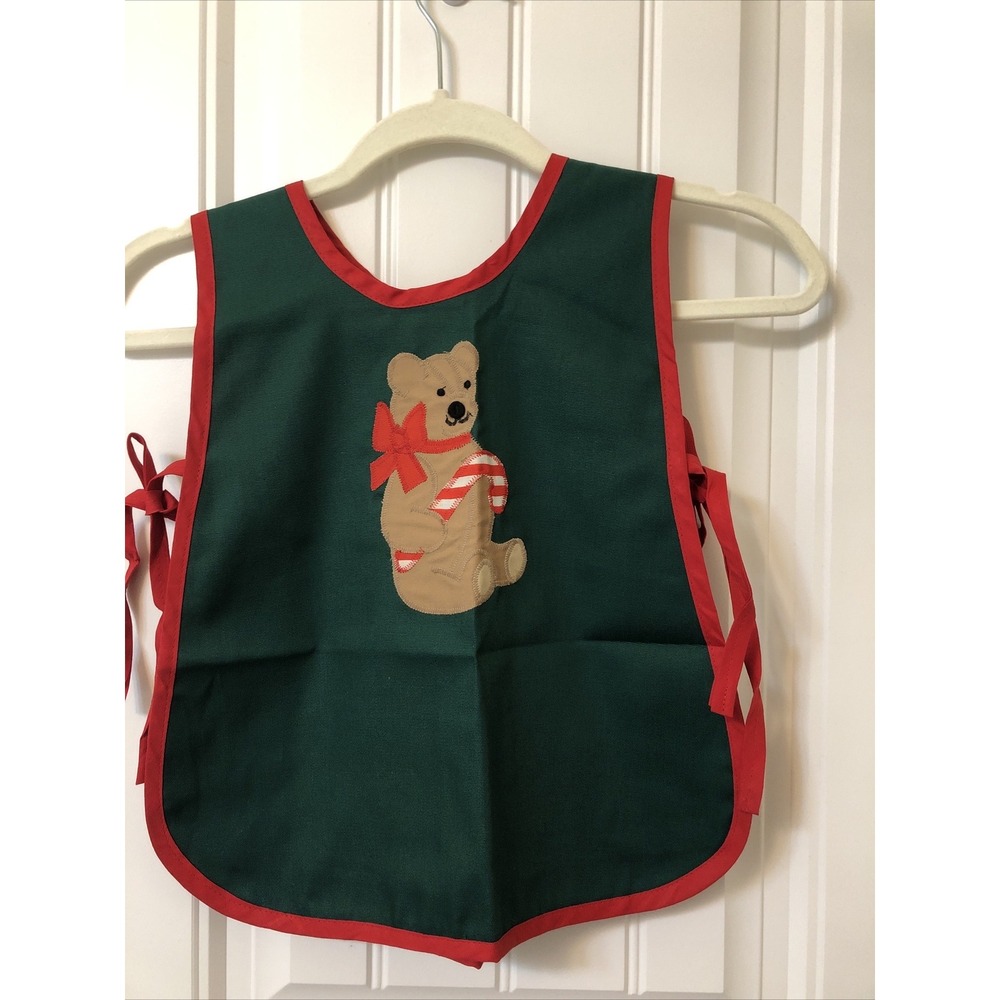 Judy's Things, Inc Vintage Child's Apron Smock Christmas Bear Green